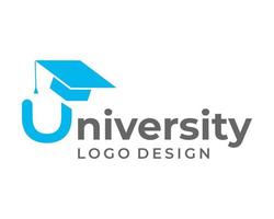 design de logotipo de educação de boné acadêmico de monograma de letra u. vetor