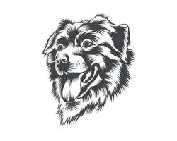 vetor preto e branco de rosto de cachorro pastor australiano