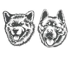ilustração de rosto de cachorro akita, silhueta de rosto de cachorro preto e branco vetor