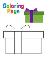 página para colorir com caixa de presente para crianças vetor