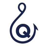 logotipo de pesca no sinal da letra q, modelo de logotipo de gancho de pesca vetor