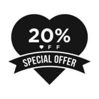 20% de desconto no banner de promoção de desconto de venda. oferta especial, evento, venda de dia dos namorados, modelo de vetor de etiqueta de desconto de férias