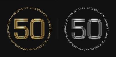 50º aniversário. banner de comemoração de aniversário de cinquenta anos nas cores douradas e prateadas. logotipo circular com design de números originais em linhas elegantes. vetor