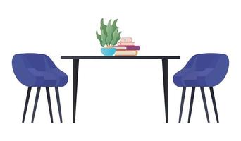 mesa com planta de cadeiras e design de livros vetor