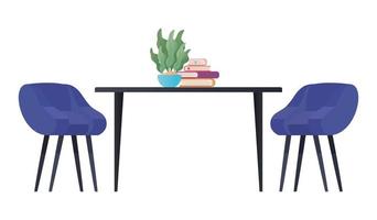 mesa com planta de cadeiras e design de livros