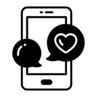 bolhas de bate-papo com coração e móvel denotando o conceito de conversa romântica vetor