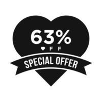 63% de desconto no banner de promoção de desconto de venda. oferta especial, evento, venda de dia dos namorados, modelo de vetor de etiqueta de desconto de férias