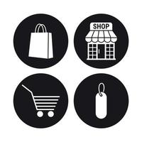 conjunto de ícones de compras, branco sobre um fundo preto vetor