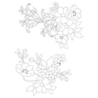 páginas para colorir florais, artes de linha de flores, padrões florais de linha de arte em silhueta, esboço de desenho de flores em preto e branco, gráficos botânicos de contorno, design floral em fundo branco, design básico de flores vetor