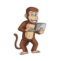 macaco usando ilustração de laptop vetor