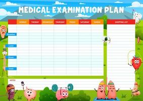 plano de exame médico, órgãos humanos de desenho animado vetor