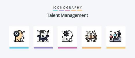 a linha de gerenciamento de talentos preencheu o pacote de 5 ícones, incluindo a configuração. engrenagem. grupo. brilho. idéia. design de ícones criativos vetor