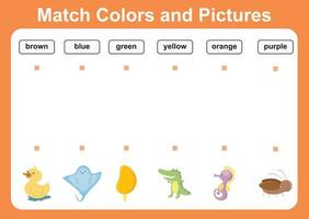 combinar cores e imagens. planilha educacional para pré-escola. ilustração vetorial. vetor