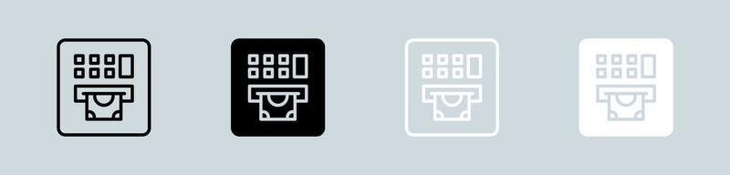 ícone da máquina atm definido em preto e branco. ilustração vetorial de sinais de retirada. vetor
