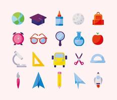 conjunto de ícones de design de volta às aulas vetor