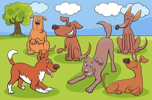 desenhos animados grupos de personagens de cães e filhotes no parque vetor