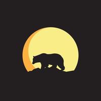 logotipo de urso com lua à noite design de ilustração vetorial vetor