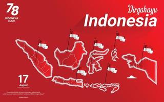 Dia da Independência da Indonésia, 17 de agosto, mapa da Indonésia, modelo de postagem Modelo de postagem do Dia da Independência da Indonésia - mapa de ilustração do território indonésio com muitas ilhas. vetor
