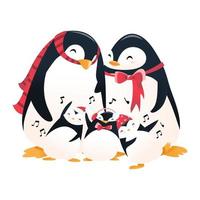 desenho animado super fofo família de pinguins de férias vetor