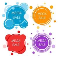 conjunto de quatro adesivos de mega venda com formas redondas coloridas abstratas. ilustração vetorial vetor