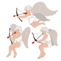 um conjunto de cupidos. as crianças são como anjos com asas, arco e flechas. ilustração isolada para impressão em cartões postais e banners. para uso em decorações impressas. vintage, estilo retrô vetor