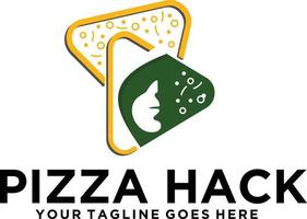 design de logotipo de programador de hack de pizza vetor