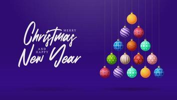 árvore de natal criativa feita de bolas coloridas em roxo vetor