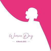 8 de março dia internacional da mulher, com belos elementos florais e de silhueta feminina, nas cores rosa e branco. ilustração vetorial simples