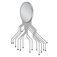 moeda isométrica futurista com faixas de pcb em cinza isoladas em branco. em branco para logotipo ou símbolo. ilustração vetorial. vetor