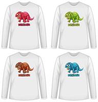 conjunto de tela de dinossauro com cores diferentes em camiseta de manga longa