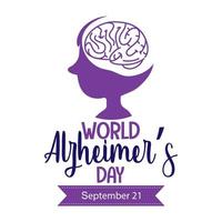 logotipo ou banner do dia mundial de Alzheimer com silhueta do cérebro vetor