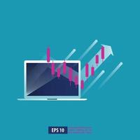 gráfico de retorno sobre o investimento roi e gráfico no laptop. setas de crescimento de negócios para o sucesso. ilustração vetorial de fundo de negócios vetor