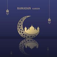 saudação islâmica cartão ramadan kareem fundo quadrado design de cor ouro azul para festa islâmica vetor