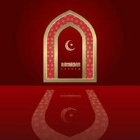saudação islâmica cartão ramadan kareem fundo quadrado design de cor ouro vermelho para festa islâmica vetor