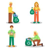 atividade voluntária, coleta de lixo para salvar o conceito mundial, ilustração vetorial. voluntários de jovens com sacos de lixo. trabalho voluntário e limpeza ambiental