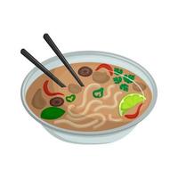 pho bo é uma sopa leve vietnamita com macarrão de arroz, carne e legumes. cozinha tradicional asiática. ilustração vetorial. desenho animado. vetor