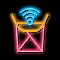 ilustração de ícone de brilho neon de marca de wi-fi de caixa de comida vetor