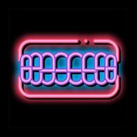 conjunto de ilustração de ícone de brilho neon de estomatologia de dentes falsos vetor