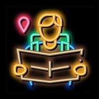 ilustração do ícone do brilho neon do mapa de leitura turística vetor