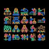 ilustração de ícone de brilho neon de turismo extremo de caminhada vetor