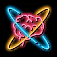 cérebro no centro do átomo ilustração do ícone de brilho neon vetor