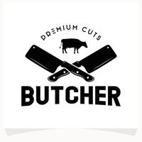 modelo de design de logotipo de loja de açougue. projeto de vetor de faca de cutelo de vaca e carne.