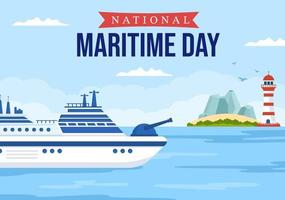 ilustração do dia marítimo mundial com mar e navio para banner da web ou página de destino em modelos desenhados à mão de desenhos animados de celebração náutica plana azul vetor