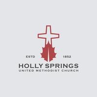 logotipo de Holly Springs. logotipo da Bíblia da casa. calvário cruz silhueta espaço negativo vetor