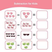 contando itens de verão para a pré-escola. planilha matemática para impressão. jogo de matemática para pré-escola. arquivo vetorial. vetor