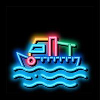 barco de pesca na ilustração do ícone de brilho de néon de onda de água vetor