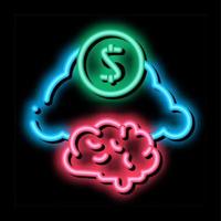 ilustração de ícone de brilho de néon de dinheiro de nuvem de cérebro vetor
