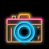 ilustração do ícone de brilho neon da câmera fotográfica vetor