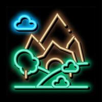 ilustração de ícone de brilho neon de paisagem montanhosa vetor