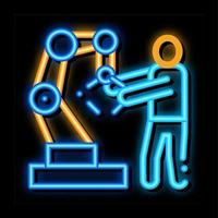 ilustração de ícone de brilho neon de braço de robô e homem vetor